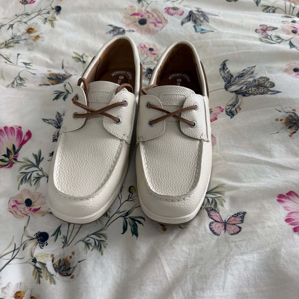 Sperry Boat Shoes White Leather Memory Foam